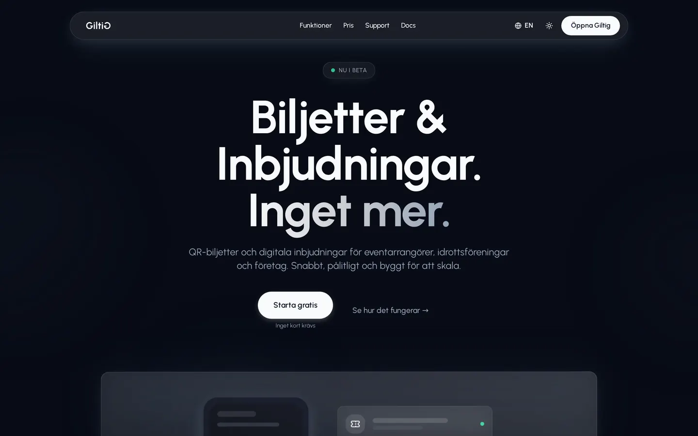 Startsidan för Giltig på desktop