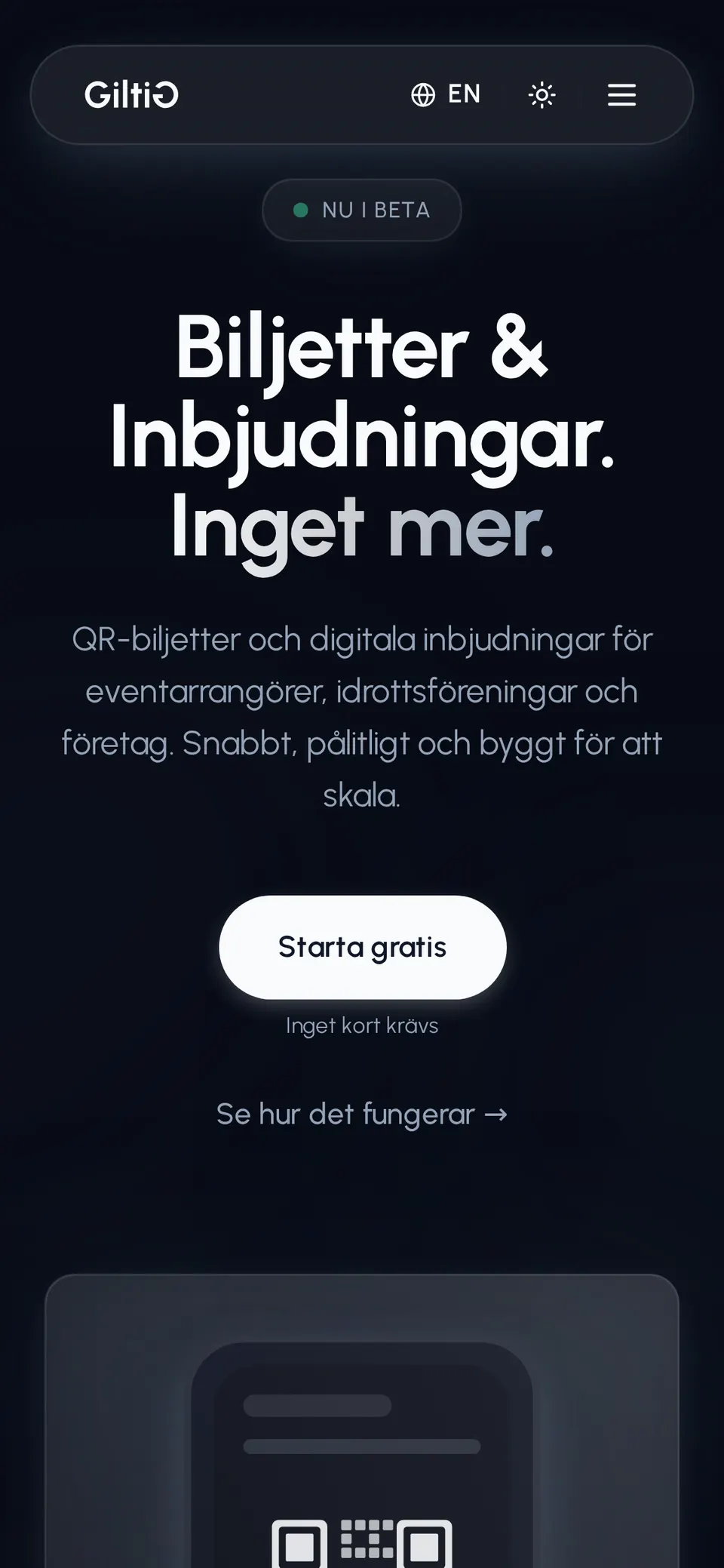 Giltigs startsida i mobilen