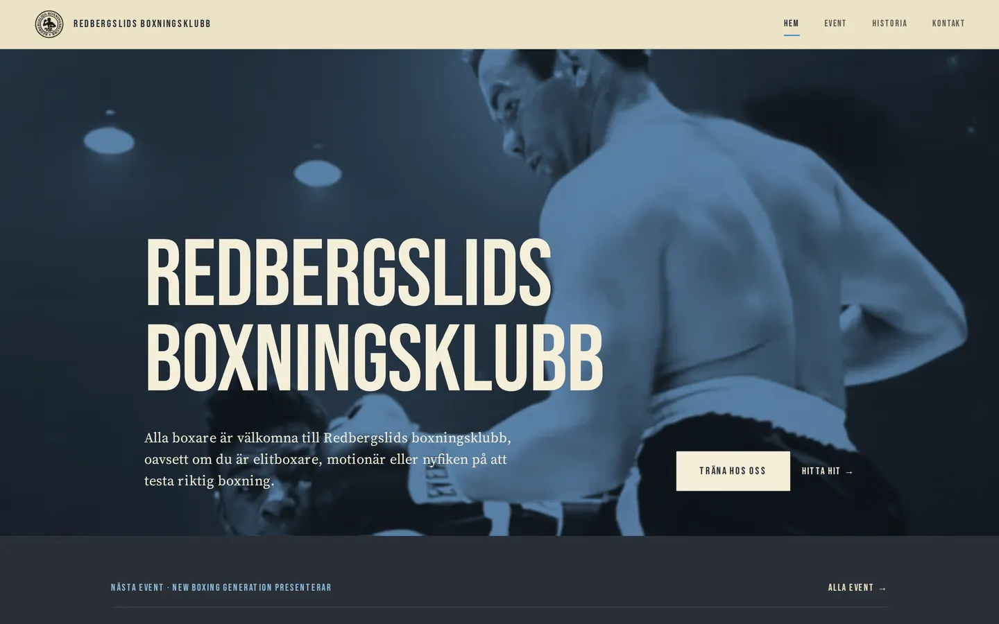 Startsidan för Redbergslids BK på desktop